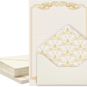 90 Pieces Stationery Set with Envelopes (60 Vintage-Style Paper Sheets + 30 Envelopes), Gold Border Letter Writing Paper and Envelopes for Love Letter, Party Invitations