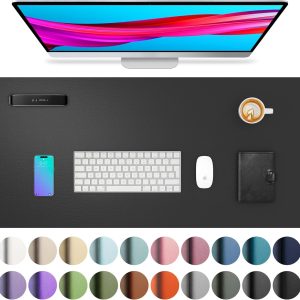 Aothia Leather Desk Pad Protector,Mouse Pad,Office Desk Mat, Non-Slip PU Leather Desk Blotter,Laptop Desk Pad,Waterproof Desk Writing Pad for Office and Home (Black,31.5" x 15.7")