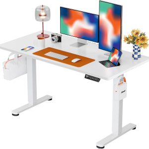 ErGear Height Adjustable Electric Standing Desk, 48 x 24 Inches Sit Stand up Desk, Memory Computer Home Office Desk with Splice Board (White)