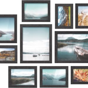 SONGMICS Picture Frames, Collage Picture Frames Set of 10, Two 8x10, Four 5x7, Four 4x6, Photo Frame for Wall Gallery Decor, Table Display, Glass, Ink Black